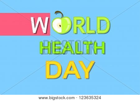 Green Apple Friut World Health Day Flat Vector Illustration
