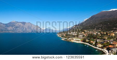Panoramic view of Lake Garda and the town of Malcesine
