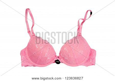 Pink bra label 70A. Isolate on white.