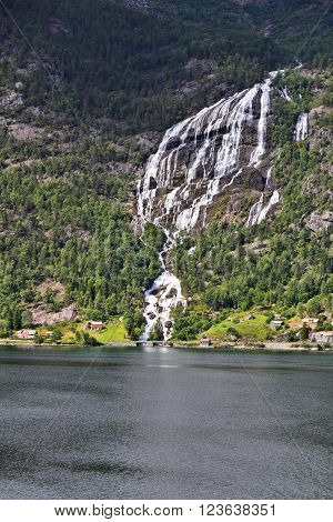 Norway Fiord And Waterfall