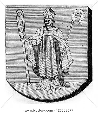 Banner of Arras Bakers, vintage engraved illustration. Magasin Pittoresque 1857.