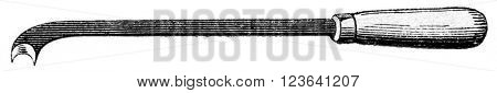 Snuffer hook, vintage engraved illustration. Magasin Pittoresque 1853.