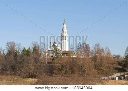 View of the Spaso-Preobrazhensky Cathedral on Cathedral hill, november day. Sudislavl, Russia
