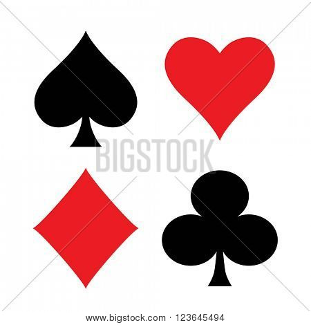 Set of playing card suits isolated on white background