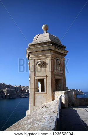 Watch tower in Valletta's fortifications La Valletta Malta