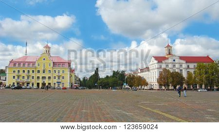 Chernihiv / Ukraine. 18 June 2015 : beautiful central square in Chernihiv town in Ukraine.  Chernihiv is one of the oldest towns in Ukraine. 18 June 2015 in Chernihiv / Ukraine.