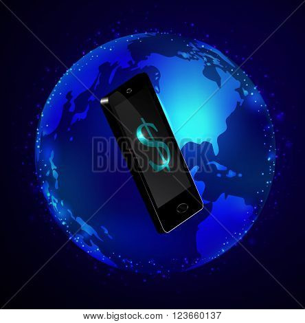 Globe and phone receivers and messages Global communication concept.