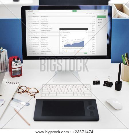 Send Email Business Chart Attachment Report Concept