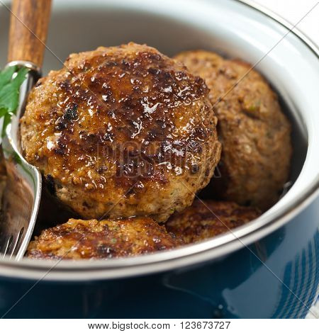 Small Meat Cutlets or Sausage Patties. Selective focus.