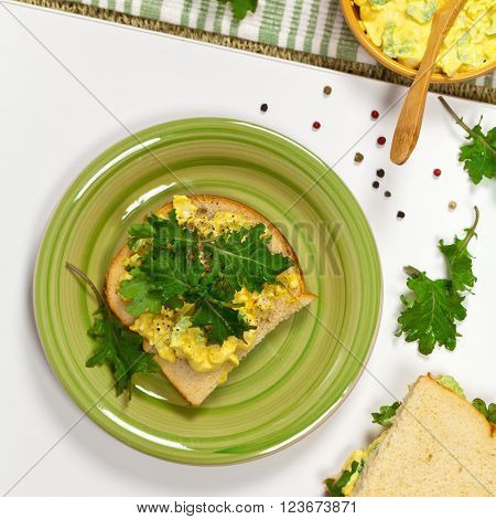Egg Salad Sandwich with Kale. Selective focus.
