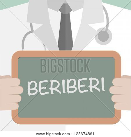 minimalistic illustration of a doctor holding a blackboard with Beriberi text, eps10 vector