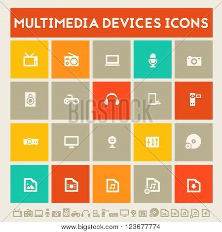 Modern flat design multicolored icons collection of multimedia devices