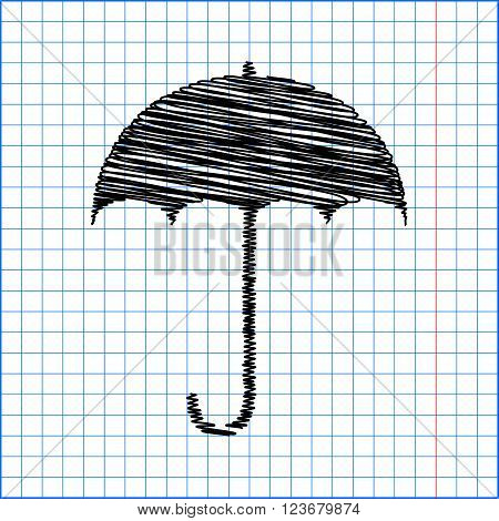 Umbrella sign icon. Rain protection symbol. Flat design style with scribble effect.