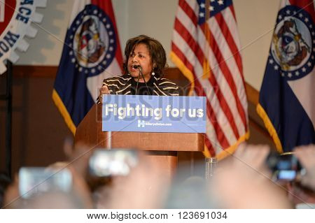 Bridgeton, MO, USA - March 08, 2016: St. Louis Comptroller Darlene Green speaks to supporters of presidential Democratic candidate Hillary Clinton, in Bridgeton, outside St. Louis.