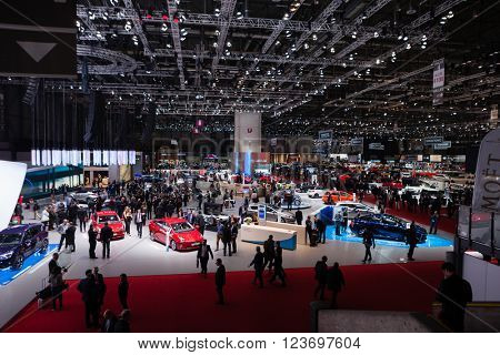 GENEVA, SWITZERLAND - MARCH 1: Geneva Motor Show on March 1, 2016 in Geneva, Toyota and Lexus stand wide view