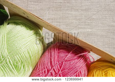 Set for knitting yarn in a basket