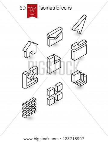 Isometric Line icons. Stylized 3D icons for web and mobile devices.