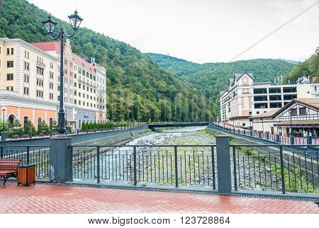 Clock Tower – The Symbol Of The Ski Complex Rosa Khutor, October 7, 2015.