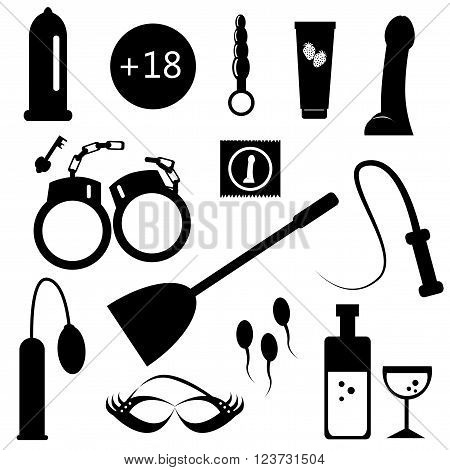 Vector illustrated cartoon black sex icons on white background.