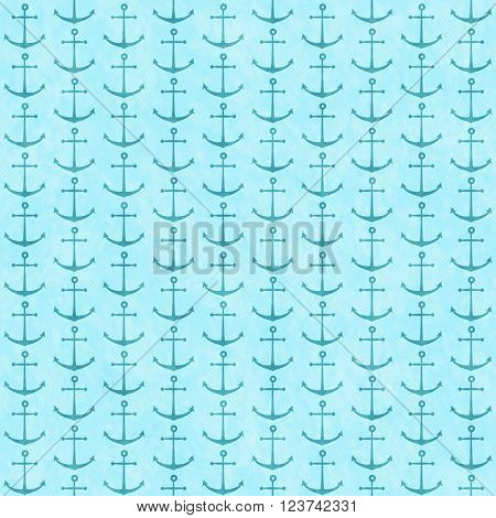 Teal Blue Nautical Anchor Tile Pattern Repeat Background that is seamless and repeats