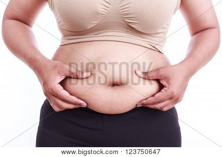 Portrait Of Fat Woman Isolated On White : Fat And Healthy Concept