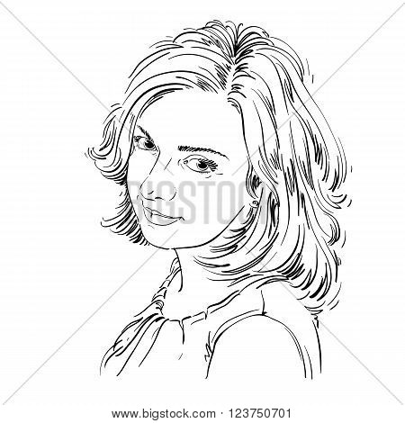 Vector Portrait Of Attractive Woman, Illustration Of Good-looking Romantic Female. Person Emotional