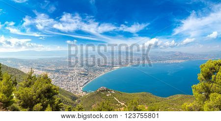 Panoramic View Of Loutraki And Aegean Sea Greece In A Summer Day