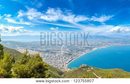 Panoramic View Of Loutraki And Aegean Sea Greece In A Summer Day