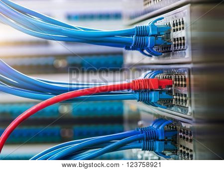 Network panel hub and cables,Data Center Concept.
