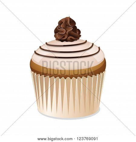 Cupcake icon isolated on a white background. Icon cupcake with vanilla glaze. Cake with chocolate cream. Vector illustration.