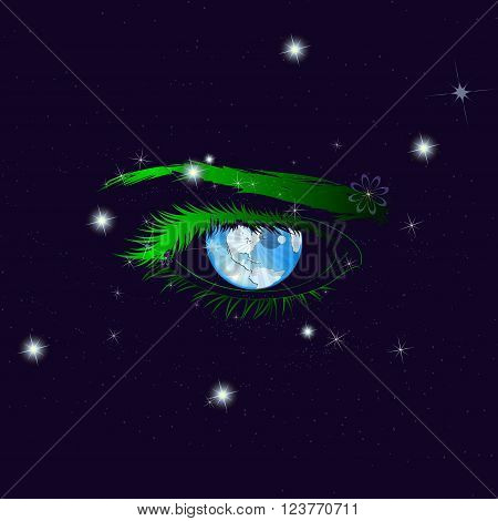 Blue earth in the form of an eye on a dark blue background