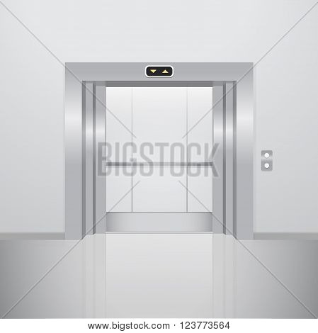 Open elevator. Realistic vector illustration. Metal lift