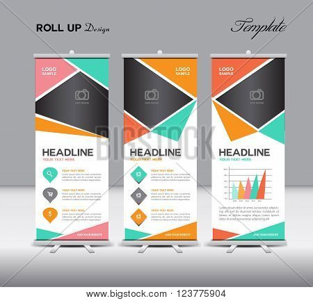 Colorful Roll up banners stand and info graphics vector illustration
