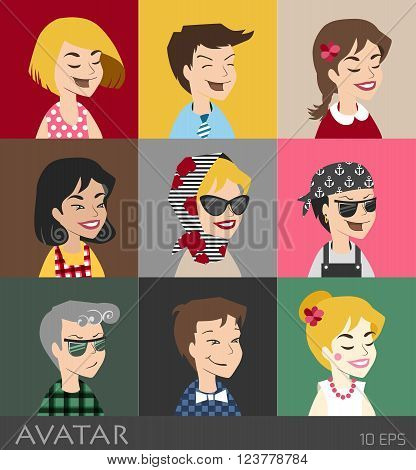 Character and grimaces. People vector icons. Face located in user profile. User