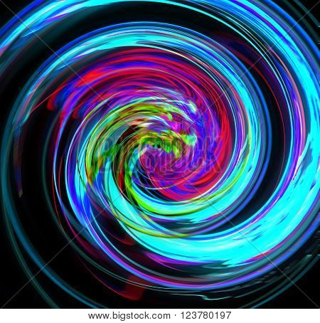 Abstractfu blue spiral with a complex filamentary structure on black background. Fractal art graphic