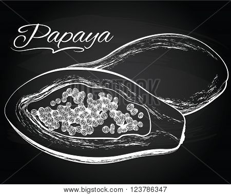 Juicy ripe papaya on the chalkboard background