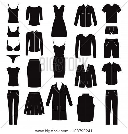 Set of women and man clothes icons, vector illustration