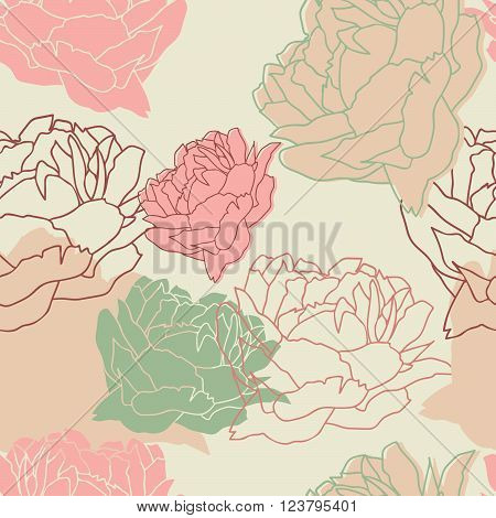 Seamless pattern with peonies. Floral wallpaper. Floral background with peonies. Beautiful floral pattern. Vector Illustration.