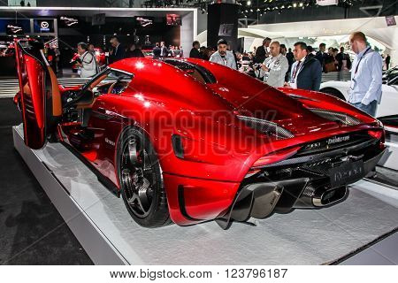 NEW YORK - MArch 23: AKoenigsegg Regera at the 2016 New York International Auto Show during Press day,  public show is running from March 25th through April 3, 2016 in New York, NY.