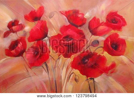 red poppies handmade oil painting on canvas