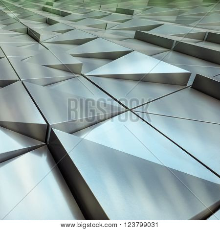 Abstract illustration of modern architectural background of triangles. Double exposure