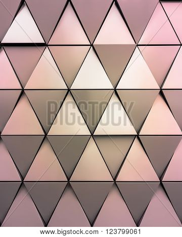 Abstract close-up view of modern aluminum ventilated triangles on facade