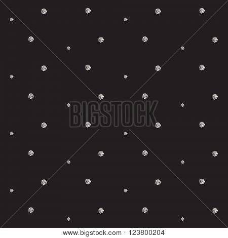 Silver foil glitter polkadot seamless dark pattern. Vector shimmer abstract circles texture. Sparkle shiny balls background.