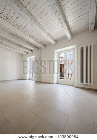 Traditional old house of central europe, empty room, interior