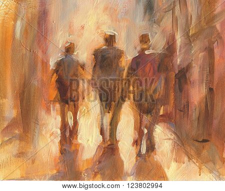 Walking people handmade oil painting on canvas