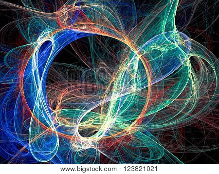 Abstract colored background - computer-generated image. Fractal artwork - chaos curves like tangled yarn. For prints, covers, web-design