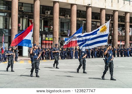 Montevideo, Uruguay - December 15, 2012: State Police march in the parade in Montevideo, Uruguay.