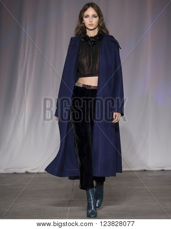 New York City USA - February 13 2016: Waleska Gorczevski walks the runway during the Jill Stuart Women's show as a part of Fall 2016 New York Fashion Week