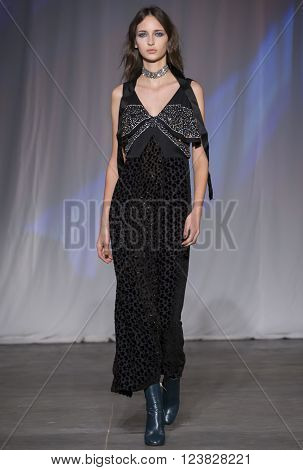 New York City USA - February 13 2016: Waleska Gorczevski walks the runway during the Jill Stuart Women's show as a part of Fall 2016 New York Fashion Week