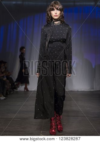 New York City USA - February 13 2016: Lorelle Rayner walks the runway during the Jill Stuart Women's show as a part of Fall 2016 New York Fashion Week